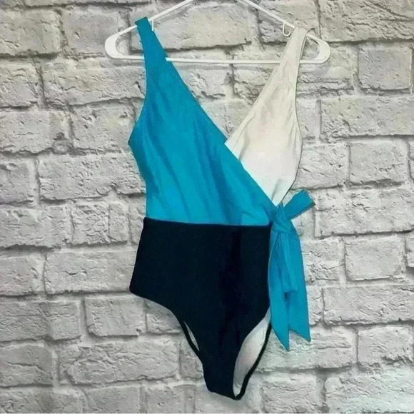 Cupshe One Piece Swimsuits Wrap Tie At Waist Color Blue White Size L - Picture 2 of 3